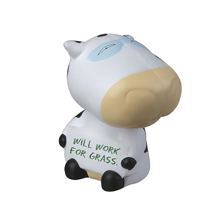 Vache avec pancarte balle anti-stress