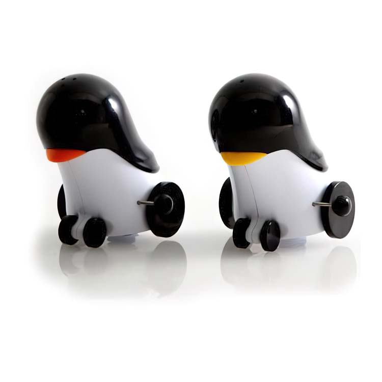 Salière et poivrière pingouins sur roulettes