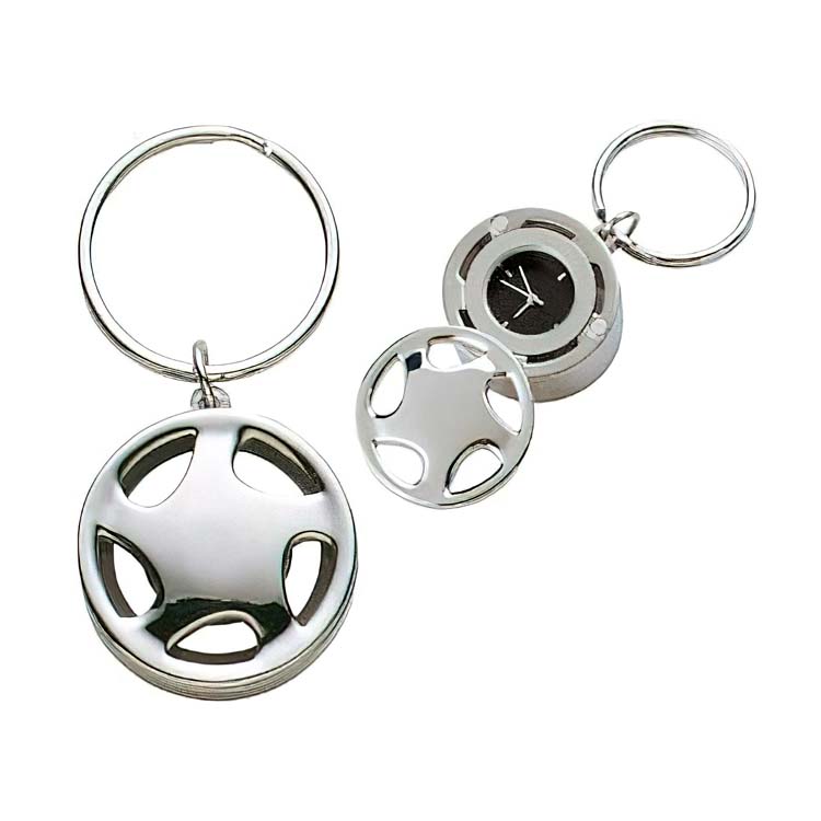 Porte-clés en forme de roue avec horloge