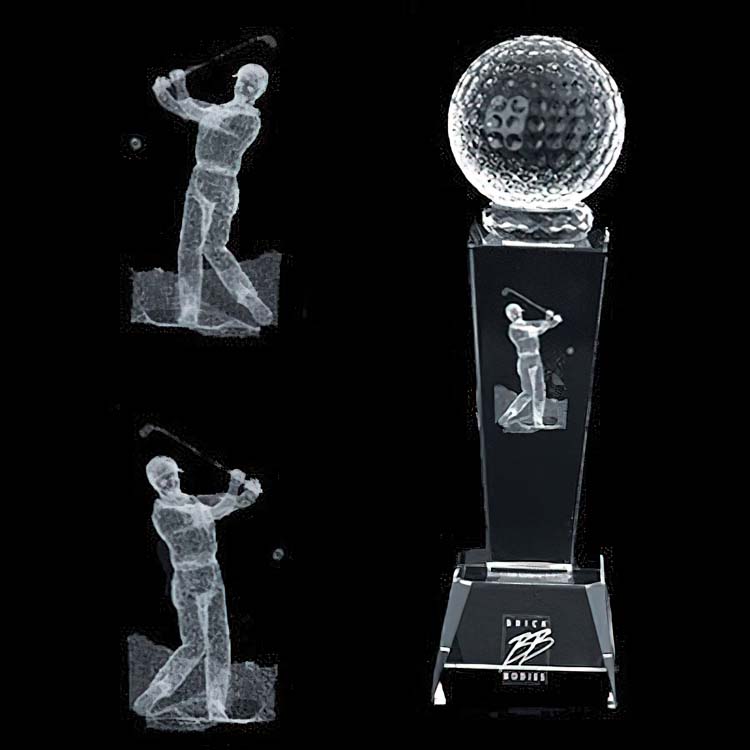 3D Crystal Golf Trophy