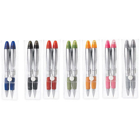 Silver Blossom Pen/Highlighter and Pencil/Eraser Set