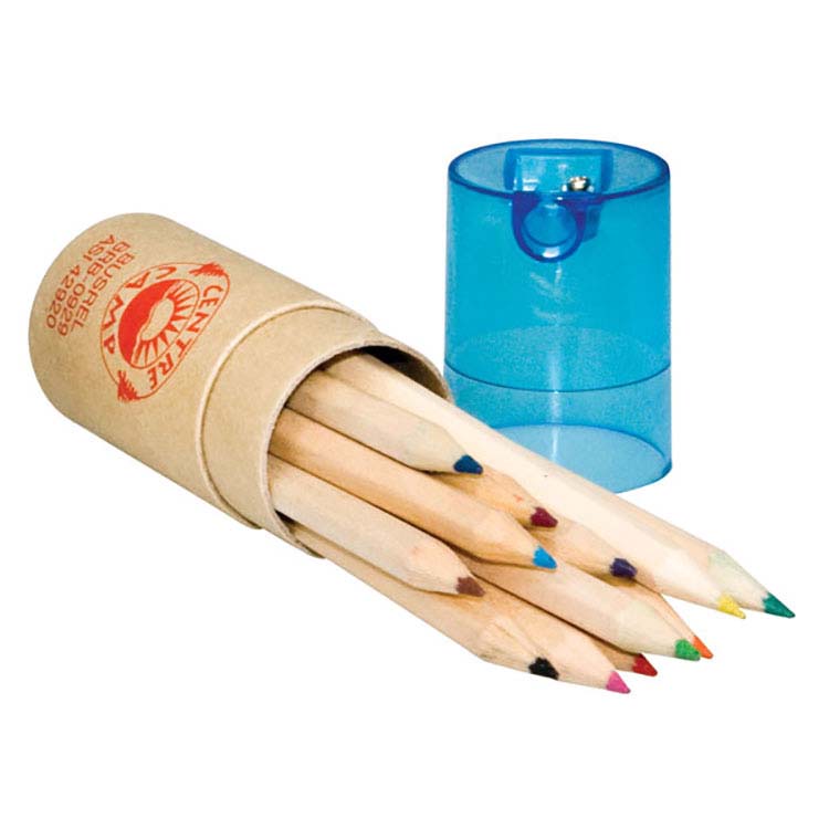 12 crayons de couleur en bois avec taille-crayon