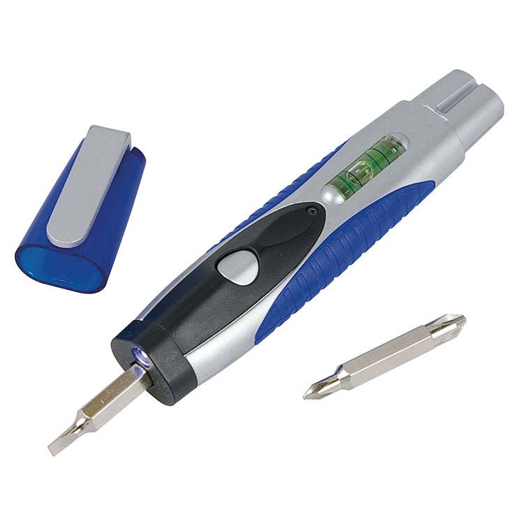 4 Bit Screwdriver with Level and LED White Light