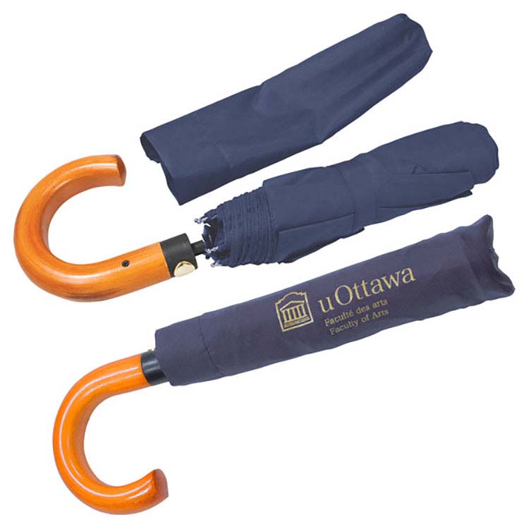 Automatic Deluxe Mini Umbrella with Curved Wooden Handle #3