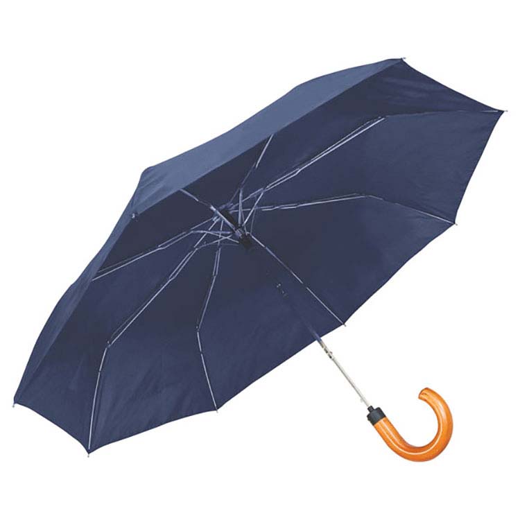 Automatic Deluxe Mini Umbrella with Curved Wooden Handle