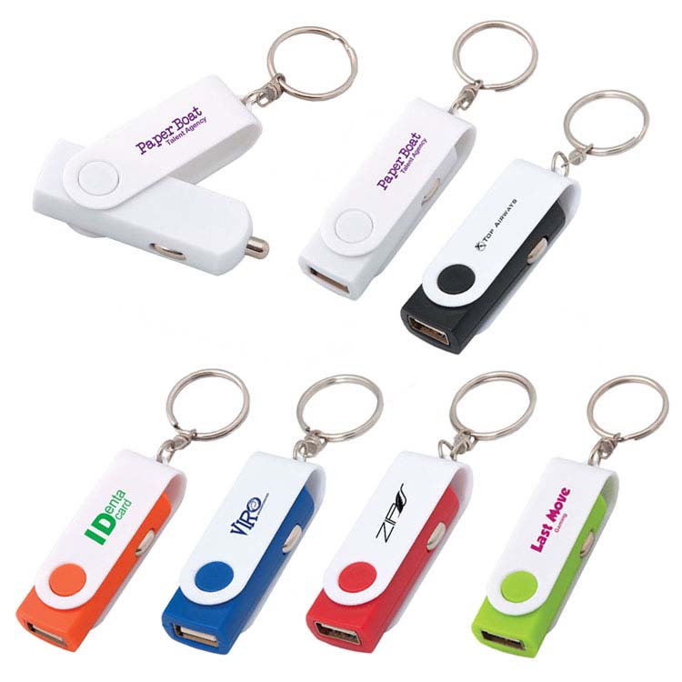 Porte-clés pivotant avec chargeur USB pour l'auto