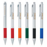 Silver plastic pen with colored grip