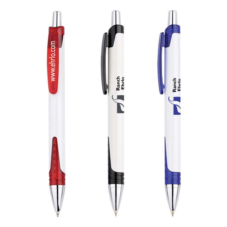 White Plastic Pen with Translucent Colored Trim