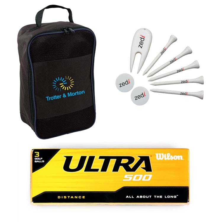Golf package with shoe bag