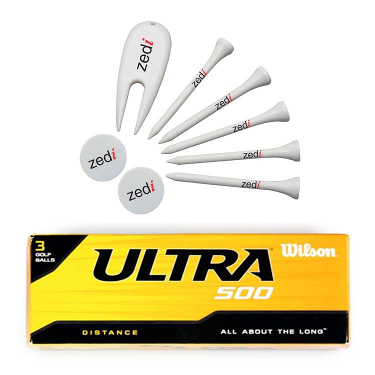 Golf package: balls, tees, marker and divot repairs tools