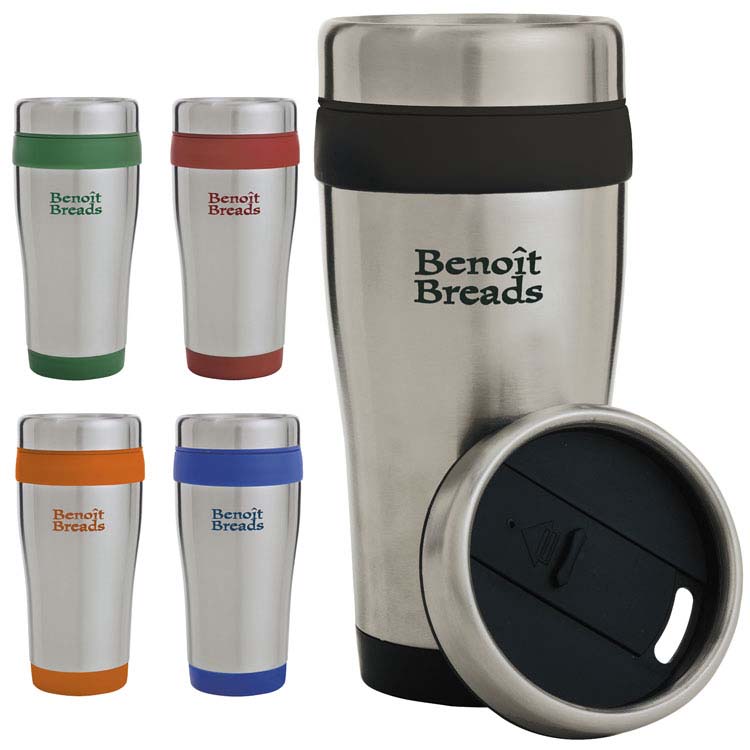 Stainless Steel Color Band Travel Tumbler 14 oz