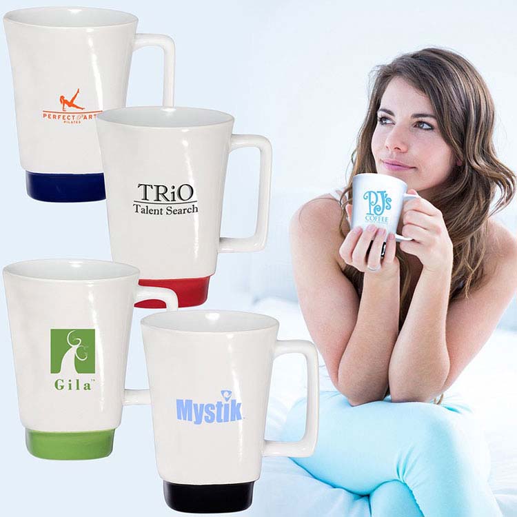 Tasse 16 onces en grès avec base carrée de couleur