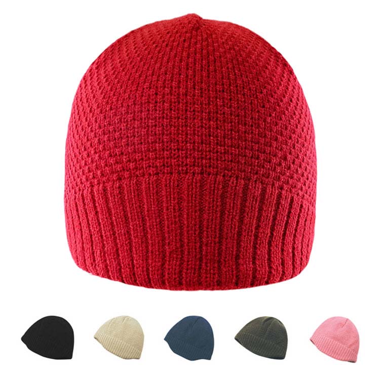 Tonal Checker Jacquard Beanie with Knit Brim