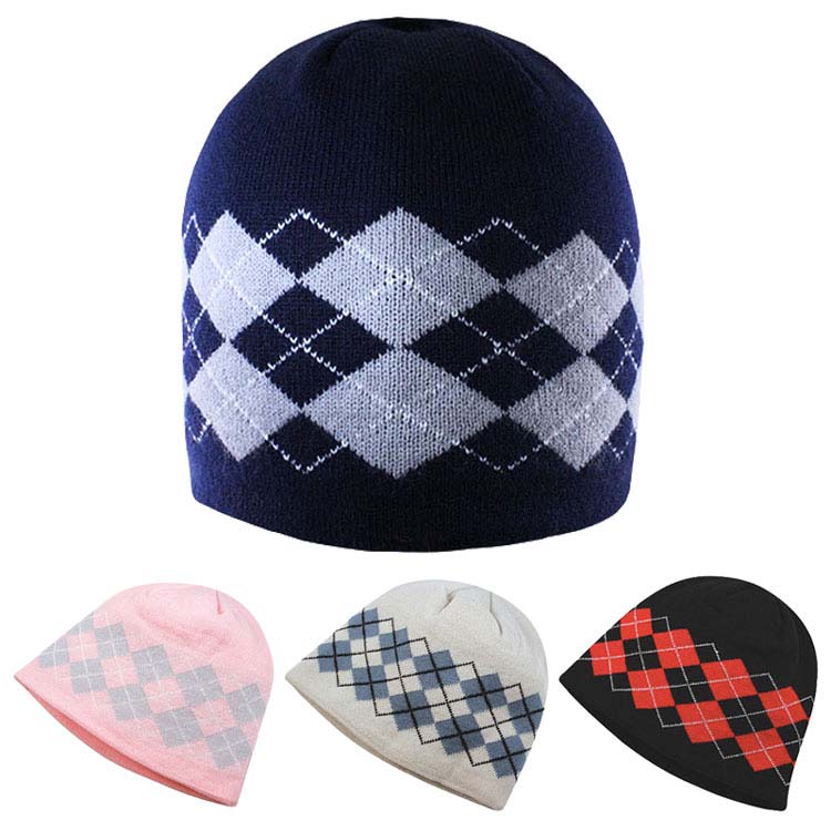 Argyle Pattern Jacquard Knit Acrylic Beanie