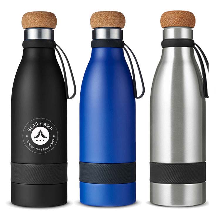 Bouteille sous vide à double paroi de 19 oz avec couvercle en liège