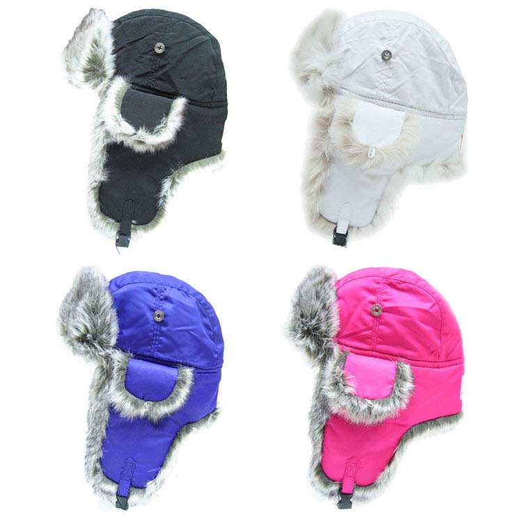 Chapeau de patrouilleur en nylon avec garnitures en fausse fourrure pour jeune