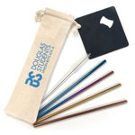 Colored Straw Set with Coaster Opener