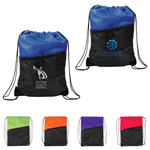 Two-Tone Poly Drawstring Backpack with Zipper