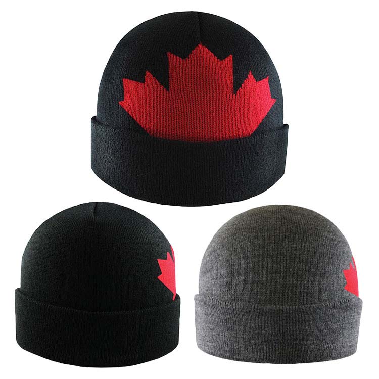 Jacquard Acrylic Toque with Maple Leaf and Cuff