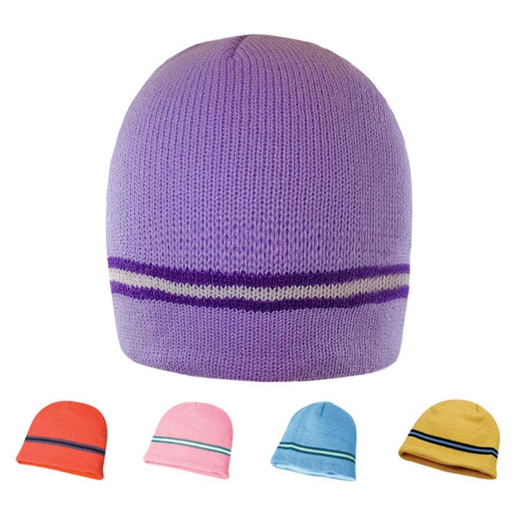 Acrylic Knit Toque Full Fleece Lining Multiple Stripes