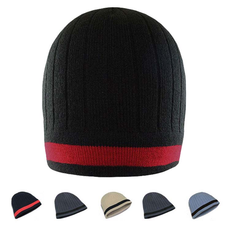Acrylic Knit Toque Full Fleece Lining Single Stripe