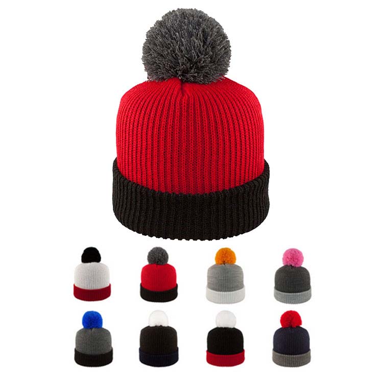 Tri-Tone Toque with Cuff and Pom