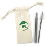 Collapsible Straw and Brush Set in a Pouch
