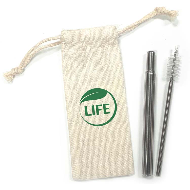 Collapsible Straw and Brush Set in a Pouch