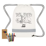 Lil' Bit Reflective Non-Woven Coloring Drawstring Bag with Crayons