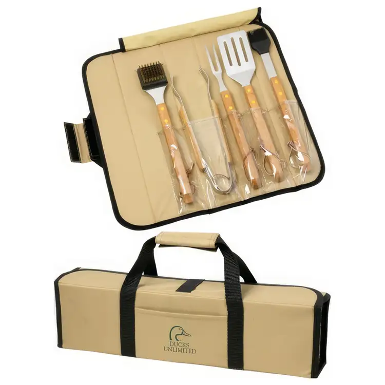 5 Piece Bamboo BBQ Set in Roll-Up Case #2