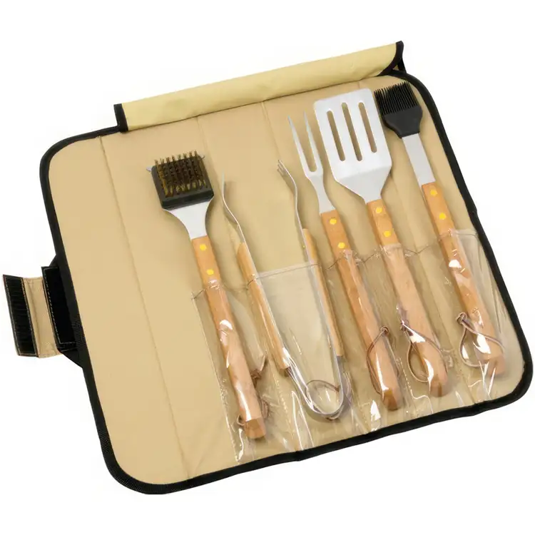 5 Piece Bamboo BBQ Set in Roll-Up Case #4