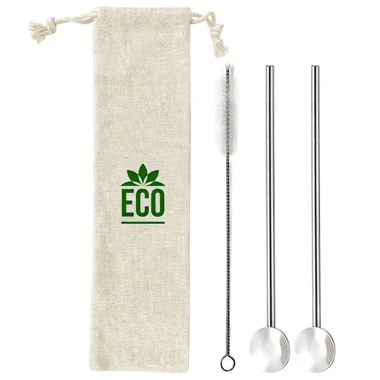 Stainless Steel Cocktail Spoon Straw Set