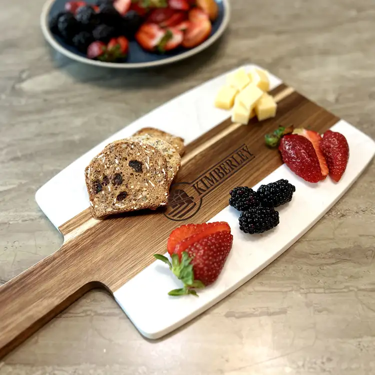 Marble and Wood Serving Tray with Handle