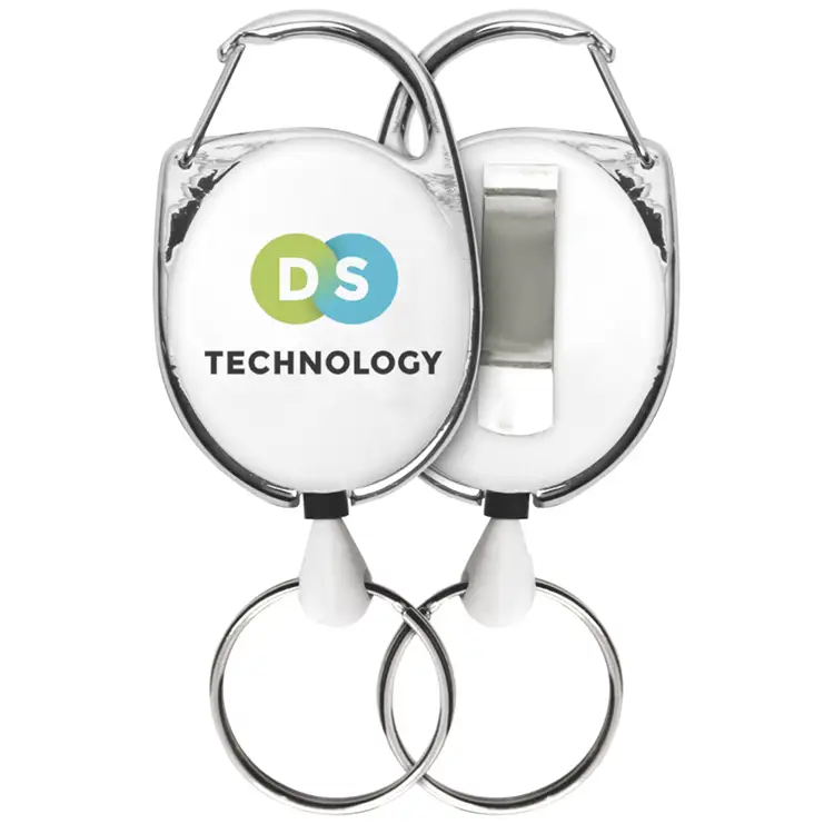 Carabiner Style Retractable Badge Reel with Slip Clip and Split Ring Full Color