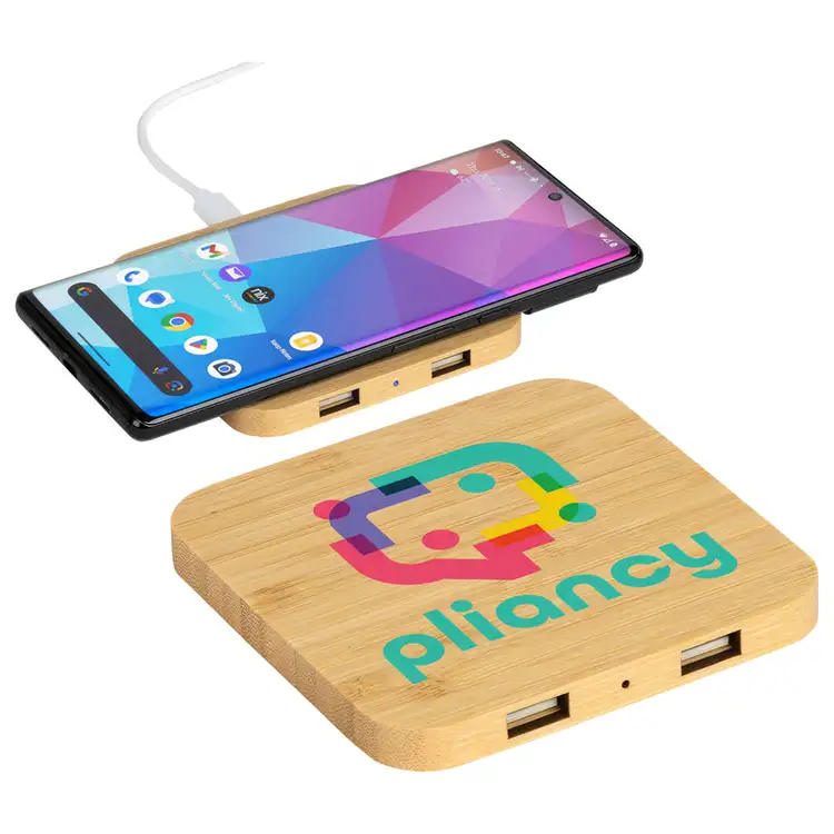 Chargeur sans fil Panda FSC Bamboo 5W avec deux ports USB