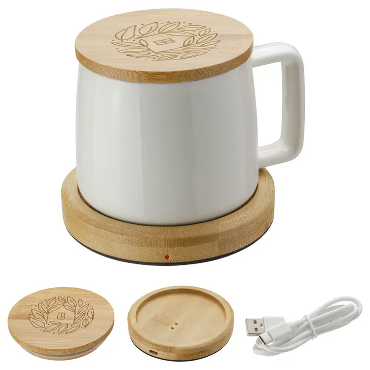 Bamboo Mug Warmer with 8 oz Ceramic Mug #2