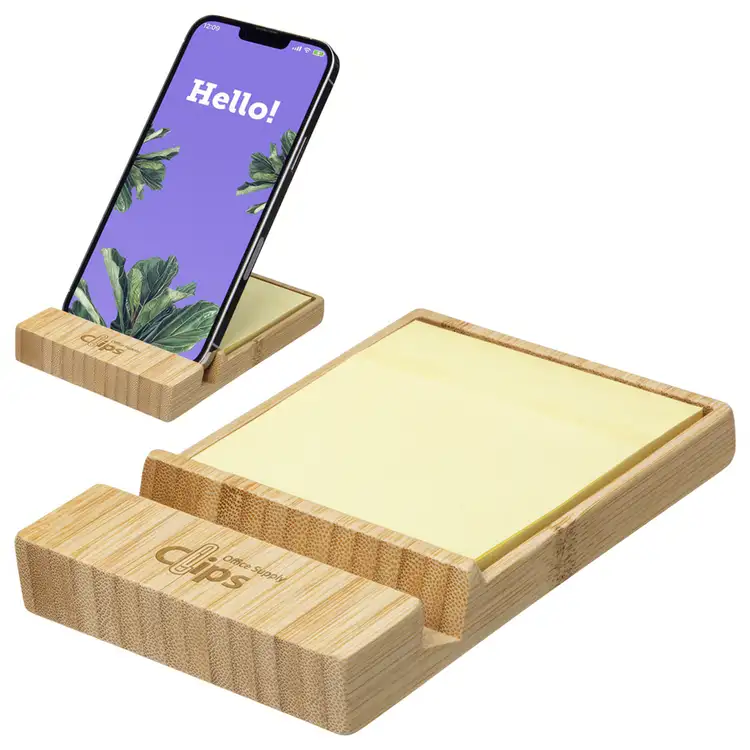 FSC Bamboo Sticky Note Dispenser with Phone Holder #3