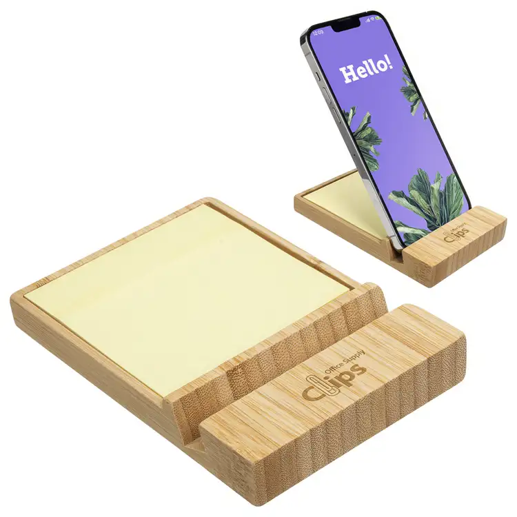 Distributeur de notes autocollantes en bambou FSC avec support pour téléphone