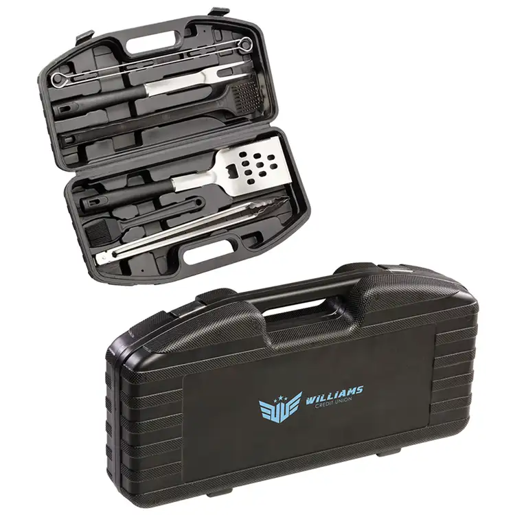 Ensemble de barbecue Highland 9 pièces en acier inoxydable avec étui rigide