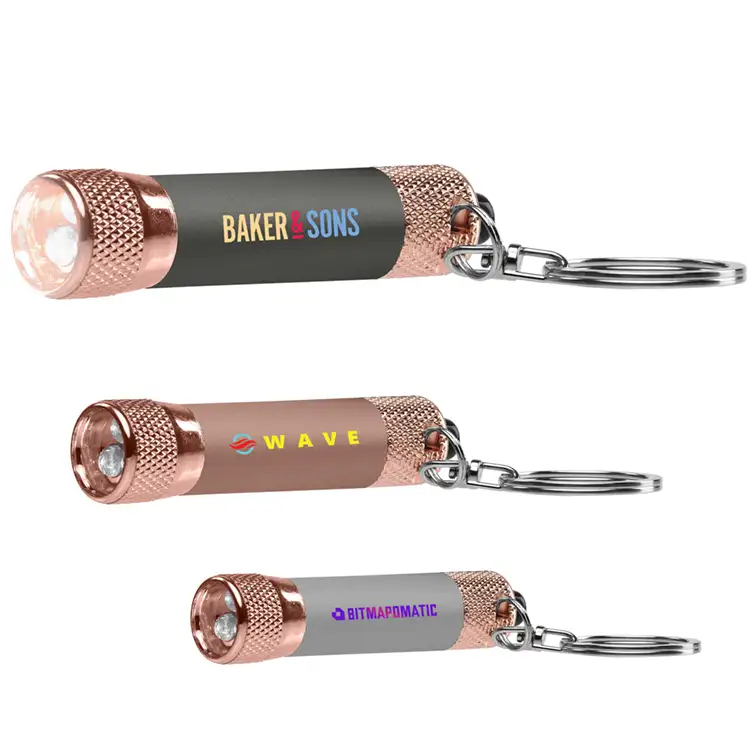 Lampe de poche Chroma Softy LED métallisée or rose avec porte-clés ColorJet