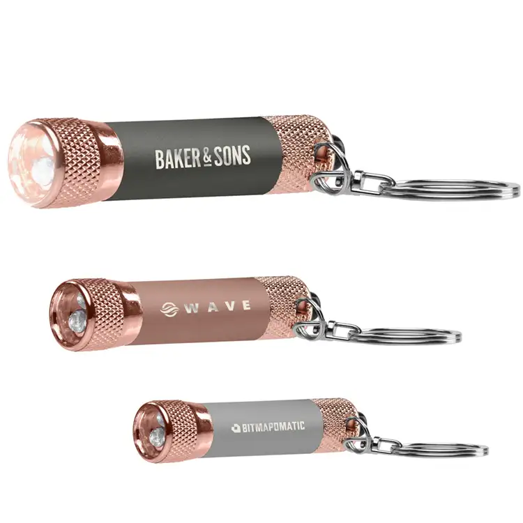 Lampe de poche Chroma Softy LED métallisée or rose avec porte-clés