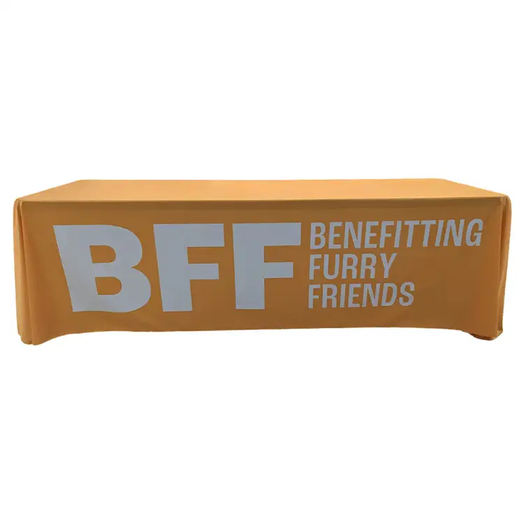 Sublimated Premium Table Cloth for 8' Table Drape Style 4 Sided Closed Back Rounded Corners