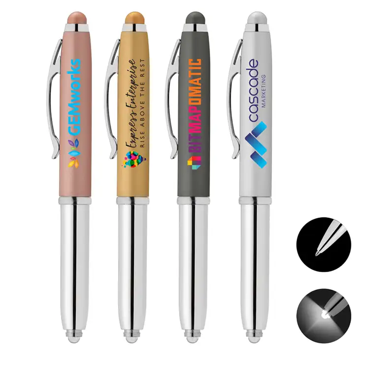 Vivano Softy Metallic Pen with LED Light and Stylus - ColorJet