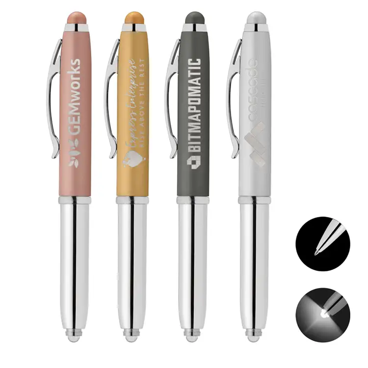 Vivano Softy Metallic Pen with LED Light and Stylus - Laser