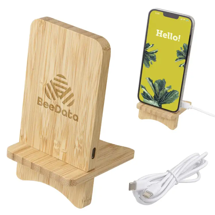 FSC Bamboo Wireless Charger Portable Phone Stand #2