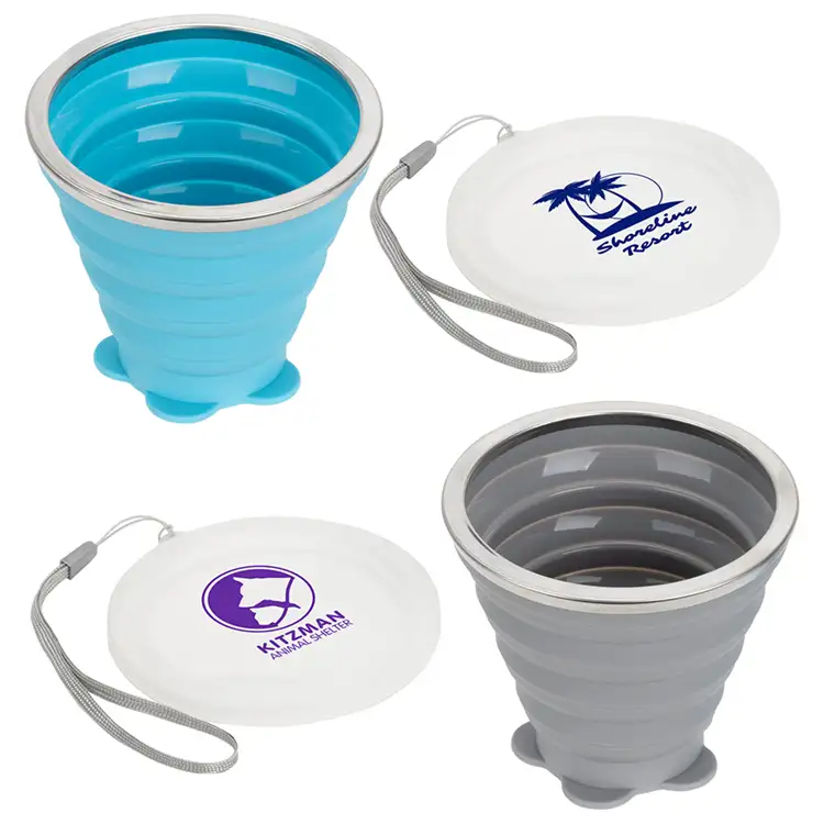Tasse 9 oz pliable en silicone avec couvercle