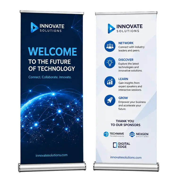 Deluxe Wide Base Double Sided Polyester Retractable Banner