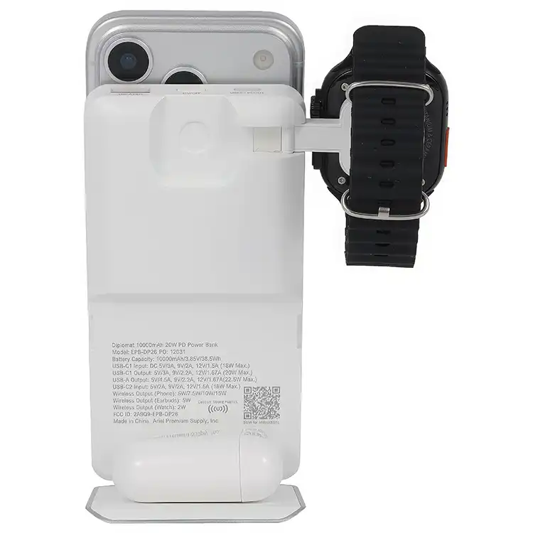 Batterie externe Diplomat 10 000 mAh 20 W PD avec chargeur sans fil 15 W, chargeur de montre et support #4