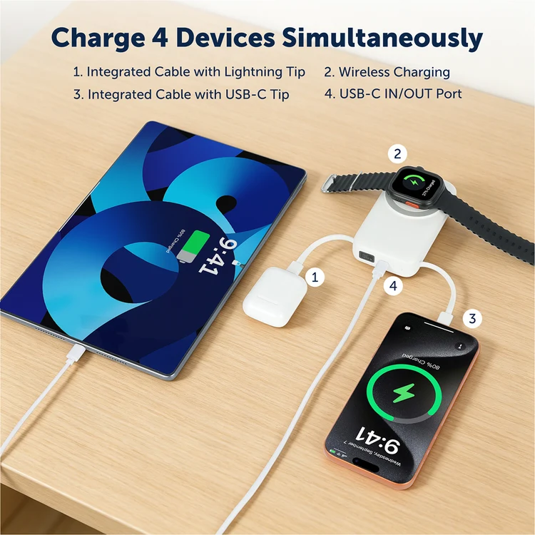 Republic 10000mAh 20W UL Listed Magnetic Wireless Power Bank with Built-In Cables, AC Plug & Stand #3