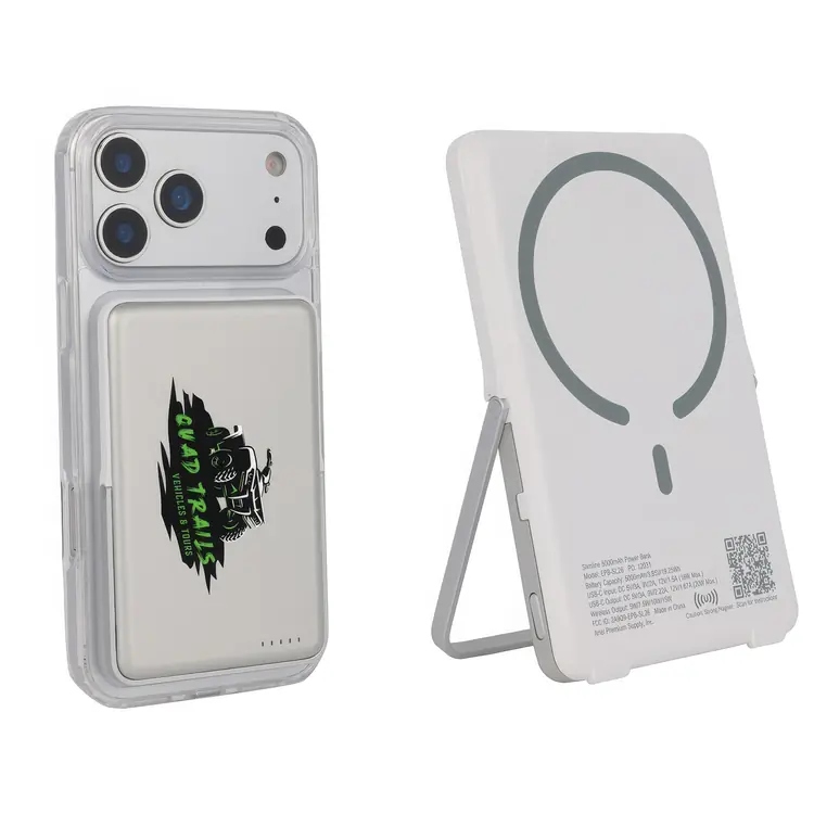 Slimline 5000mAh 20W PD Aluminum Power Bank with 15W Magnetic Wireless Charger & Stand #2